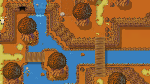 A river with wooden bridges on the island